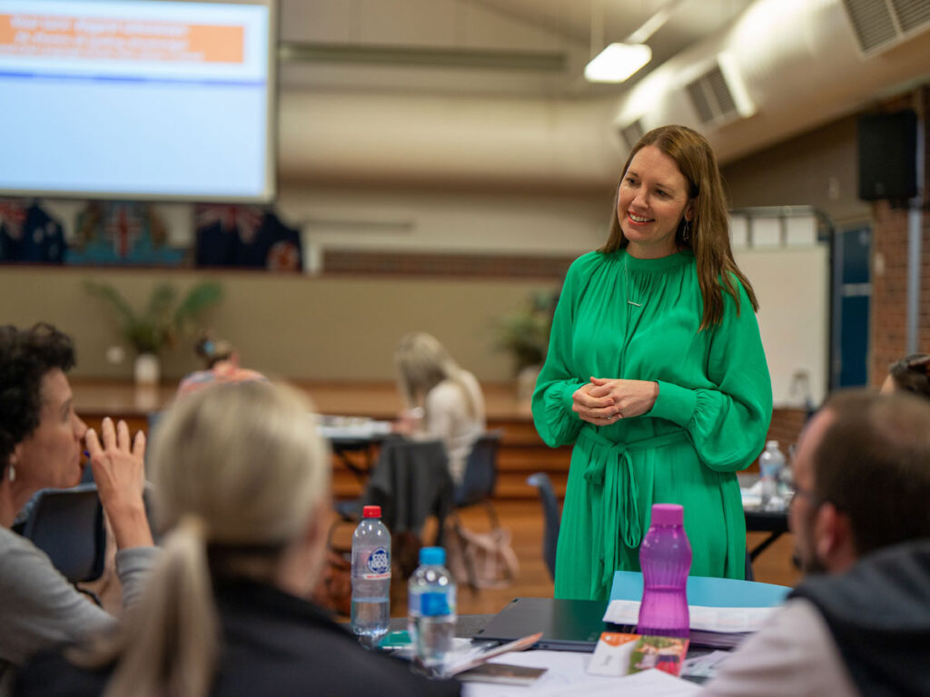 Presenter leading a session on science of reading aligned literacy blocks in Darwin